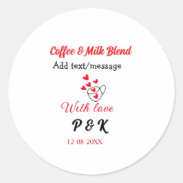 Kaffee & mjölk blandar kärlek par kaffe rött hjärt runt klistermärke