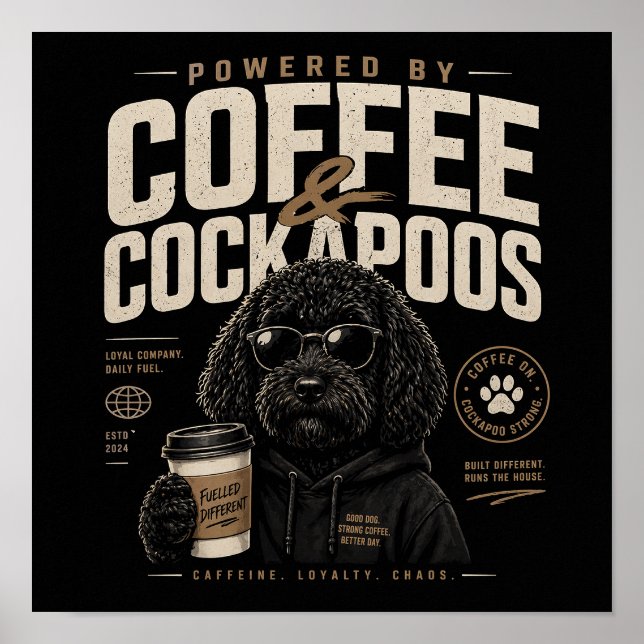 Kaffee och Cockapoos Väggkonsttryck Poster (Framsidan)