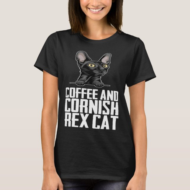 Kaffee och cornish rex katt t shirt (Framsida)
