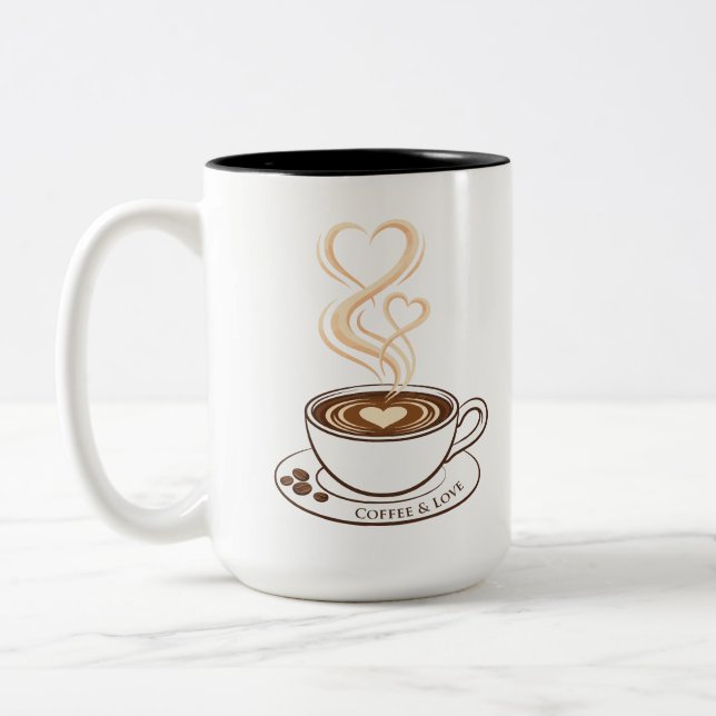 Kaffee och kärlek Dubbelhjärtad konst | Mugg (Vänster)