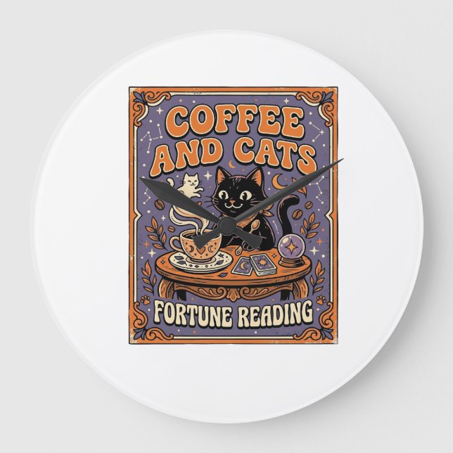 Kaffee Och Katter Katt Teblad Kaffedivination Stor Klocka (Framsida)
