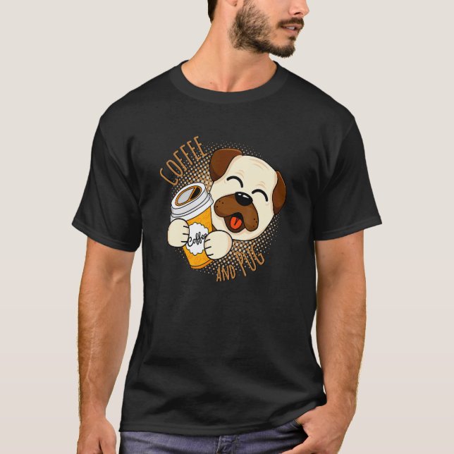 Kaffee Och Pug Hund T Shirt (Framsida)
