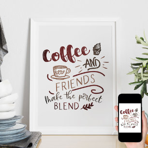 Kaffee och vänner Bistro Doodle Art Typografi Poster