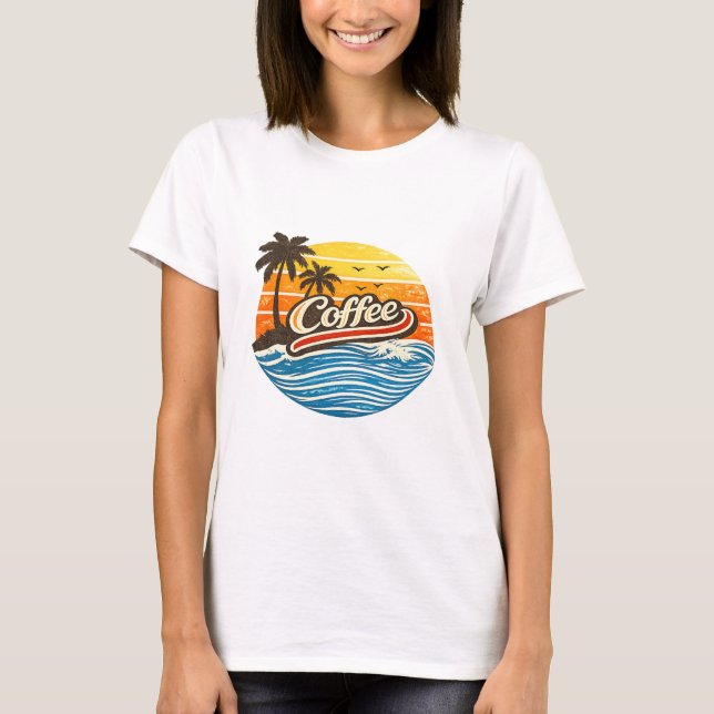 Kaffee Retro Solnedgång Design T Shirt (Framsida)