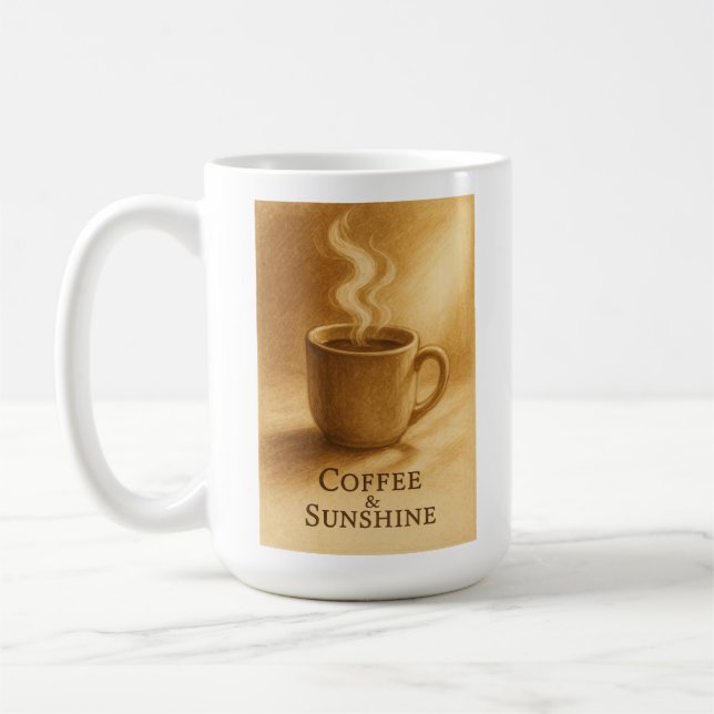 Kaffee & Solsken – Mysig Morgon Sepia Konst Kaffemugg (Vänster)