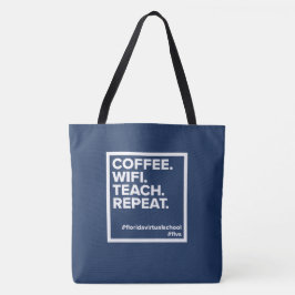 Kaffee. Wifi. Lär. Upprepa. Marinblå Tygkasse