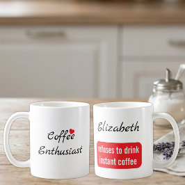 Kaffeentusiast anpassat namn vitt och rött kaffemugg