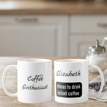 Kaffeentusiast anpassat namn vitt och svart