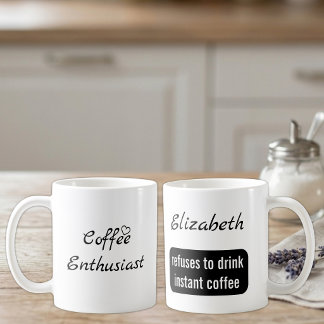 Kaffeentusiast anpassat namn vitt och svart kaffemugg