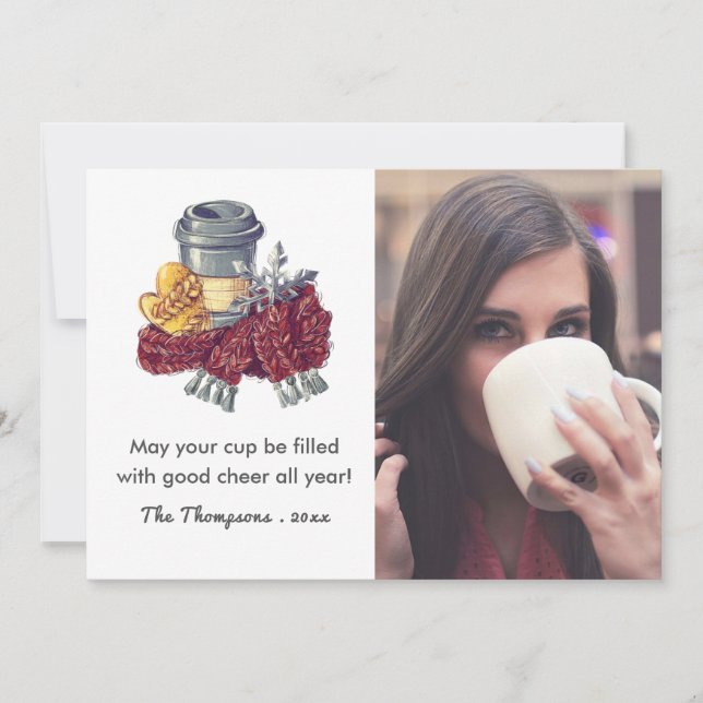 Kaffefanatikers julglädje hälsningsfoto julkort (Framsida)