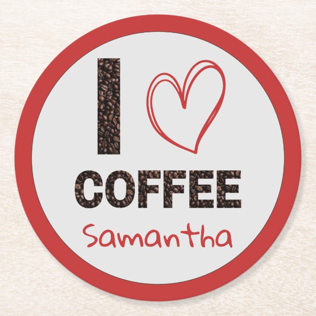 Kaffefantast Personligt Namn Kaffebönsdesign Underlägg Papper Rund (Framsidan)