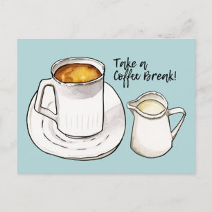 Kaffefebröts vattenfärg och Bläck Illustration Vykort