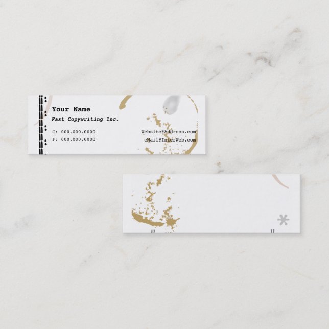 Kaffefläcks skrivmaskin Konst Smala visitkort (Fram/baksida)