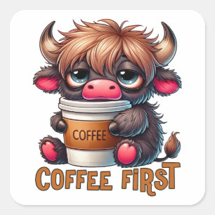 Kaffeförst presenter för kaffebönor fyrkantigt klistermärke