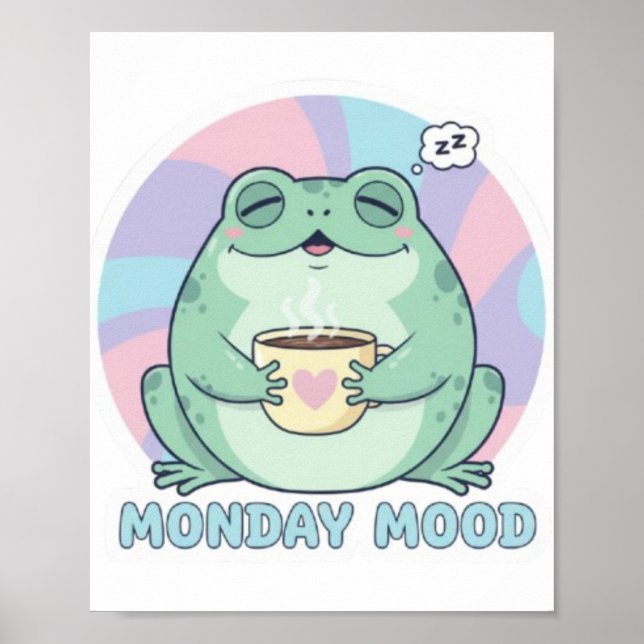 Kaffefroschskylt Söt frosch som dricker kaffe Mysi Poster (Framsidan)