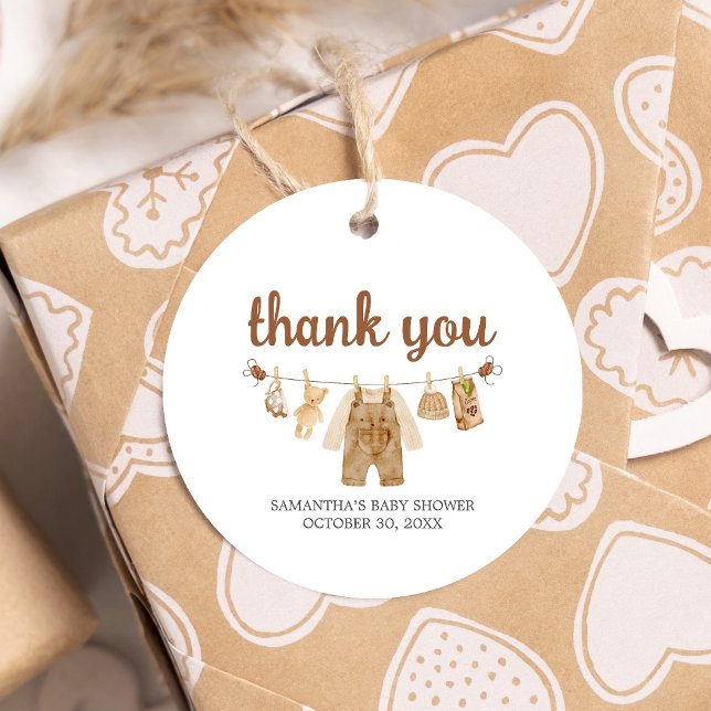 Kaffefruktning, babystövning, rundtur gåvor etiketter (Coffee Little Bean Baby Shower Round Favor Tags)