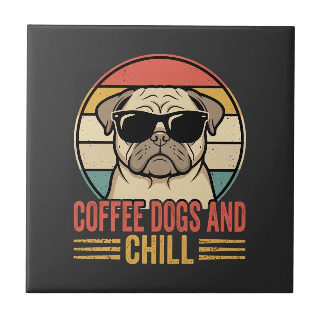 Kaffehundar och chill Retro Pug Kakelplatta (Framsidan)