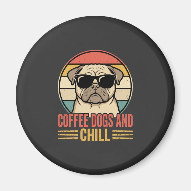 Kaffehundar och chill Retro Pug Magnet (Framsidan)