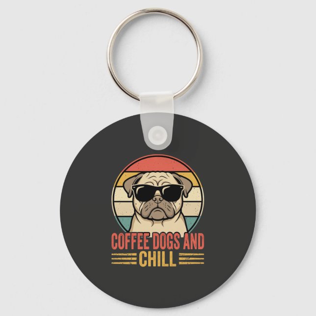 Kaffehundar och chill Retro Pug Nyckelring (Framsida)