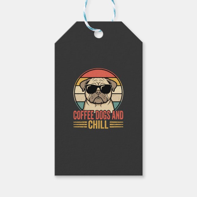 Kaffehundar och chill retro pug presentetikett (Framsidan)