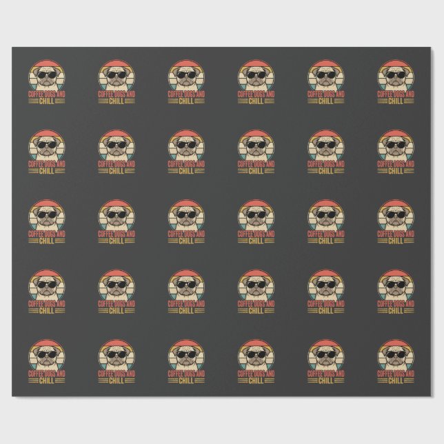 Kaffehundar och chill retro pug presentpapper (Platt)