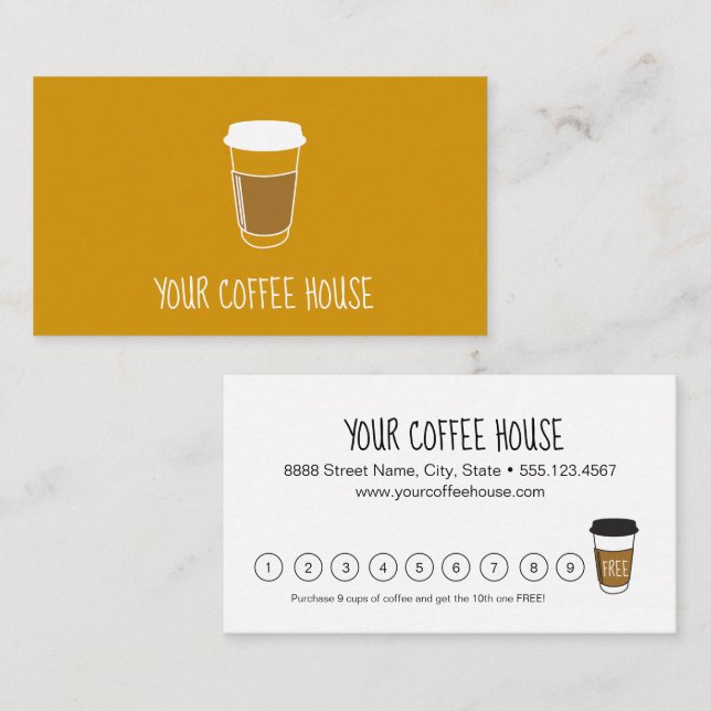 Kaffehus för Gult Anpassningsbar Lojalitetskort (Fram/baksida)