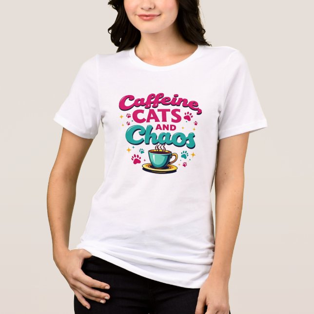 Kaffein, katter och kaos t shirt (Framsida)