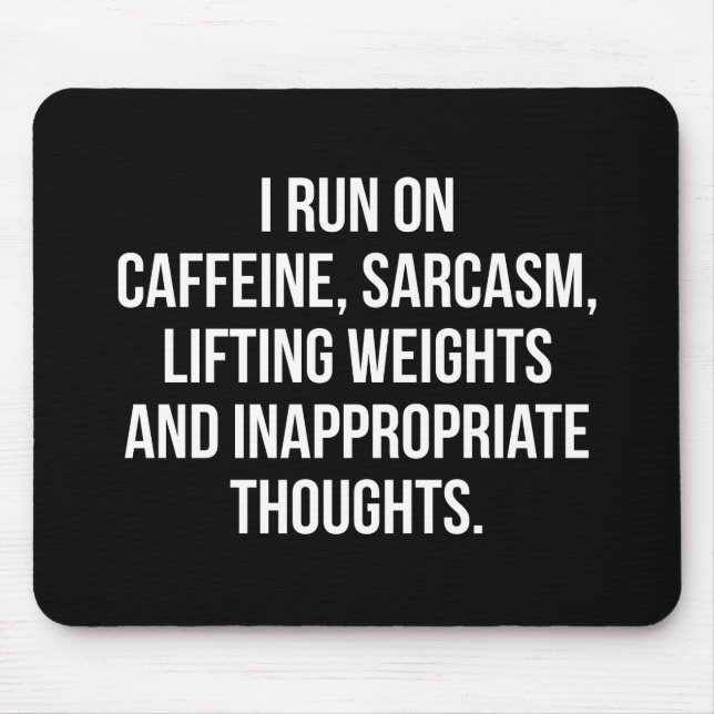 Kaffein, sarkam, lyftviktning, ljus - gym musmatta (Framsidan)