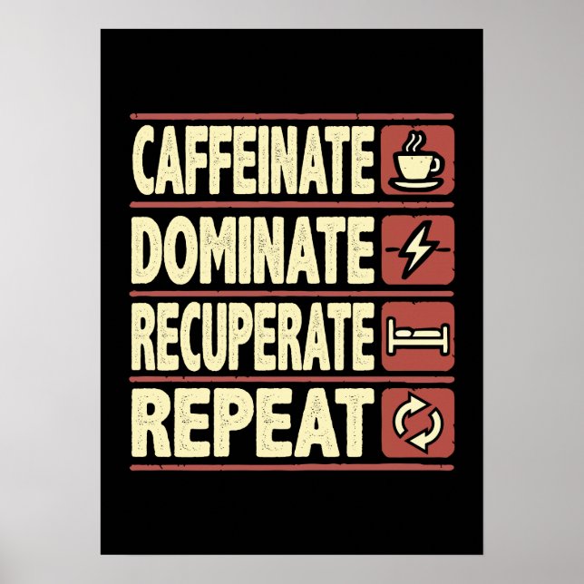 Kaffeinat, dominat, rekreera, upprepa - lyckades poster (Framsidan)