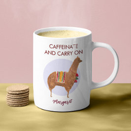 Kaffeinatbär på handdränkt Llama-Alfa-djur Kaffemugg