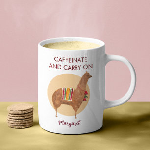Kaffeinatbär på handdränkt Llama-Alfa-djur Kaffemugg
