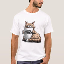 Kaffeine First T-Shirt for Cat & Coffee Älskare