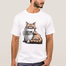 Kaffeine First T-Shirt for Cat & Coffee Älskare