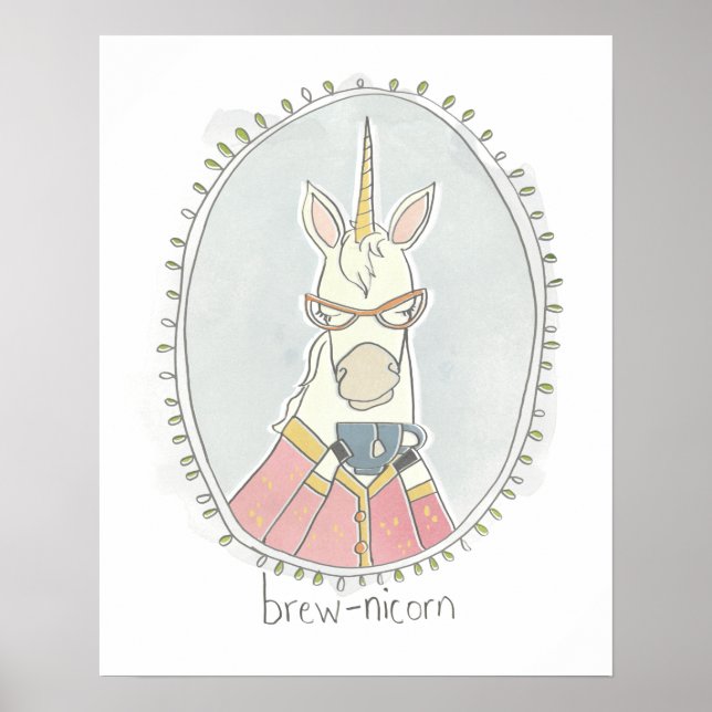 Kaffeinerad cutie | Brew Unicorn Poster (Framsidan)
