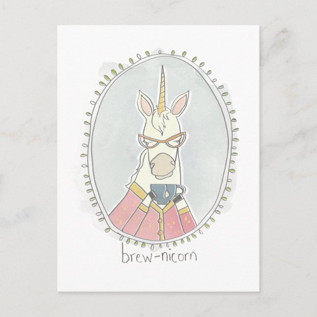 Kaffeinerad cutie | Brew Unicorn Vykort (Framsida)