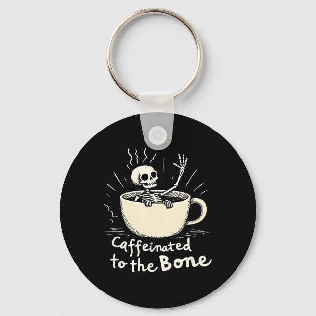 Kaffeinerat i Bon Funny Skeleton-kaffe Älskare Nyckelring (Framsida)