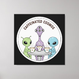 Kaffeiniserad Kosmos Söt Rolig Alien Kaffe Canvastryck