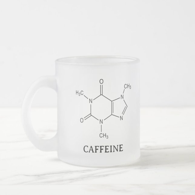 Kaffeinkopp, kemisk kaffemolekyl  frostad glasmugg (Vänster)