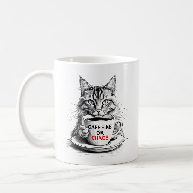 Kaffeinnnehållande Kaos Katt Kaffeälskare Mugg (Vänster)