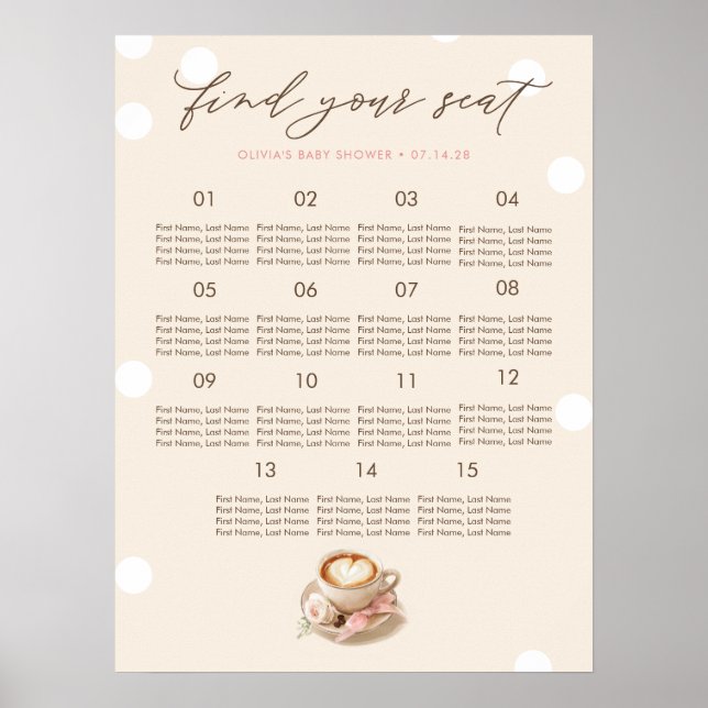 Kaffeinspirerad Baby Shower Sittplatskarta Poster (Framsidan)
