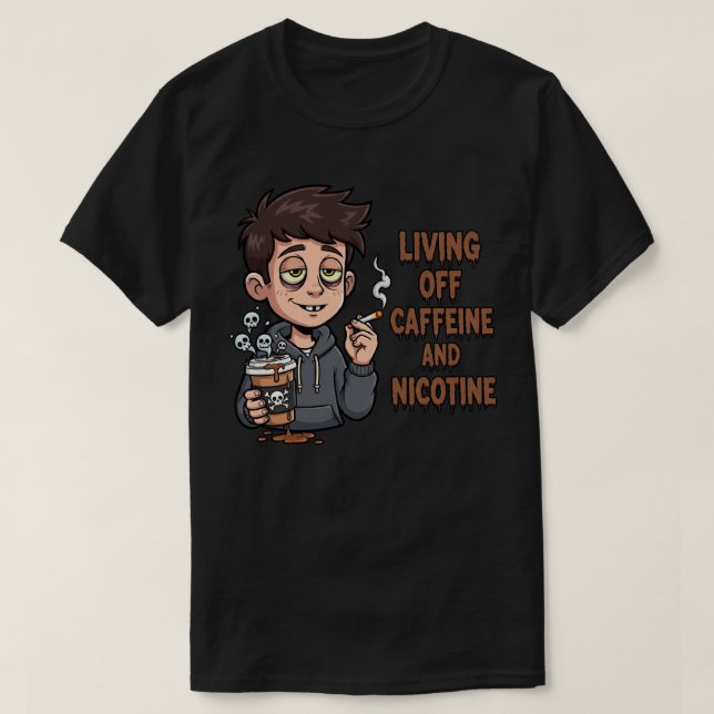 Kaffeinträckt Mörkt T-Shirt med Nikotinmotiv (Design framsida)