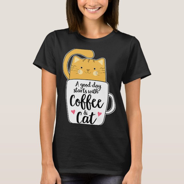 Kaffekaffe Mugg Cat för kvinnor, Orange T Shirt (Framsida)