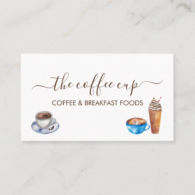 Kaffekaffekaffe - Restaurant Watercolor Handskrift Visitkort (Framsida)