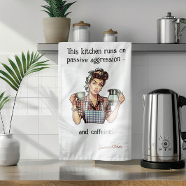 Kaffekanna 1950-talet-stil lustig personlig kökshandduk