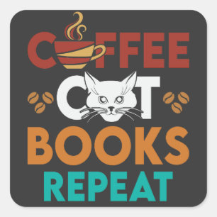 Kaffekat Bokar Upprepat Kaffe med Katt Lover Fyrkantigt Klistermärke