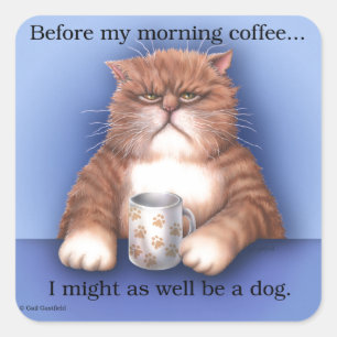Kaffekat Fyrkantigt Klistermärke