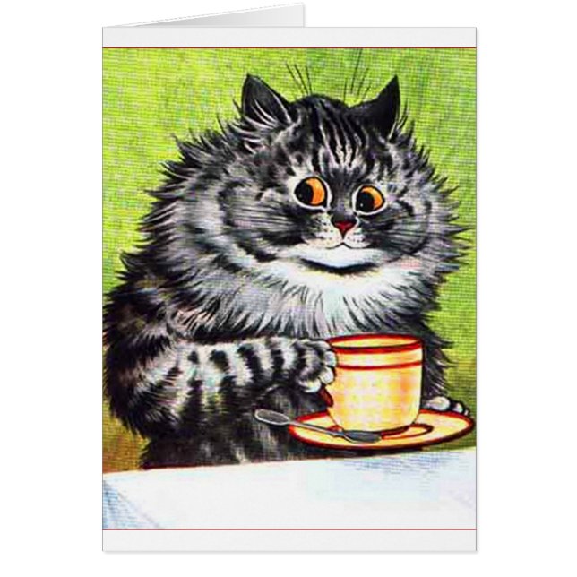 Kaffekatt (vintage bild) hälsningskort (Framsidan)