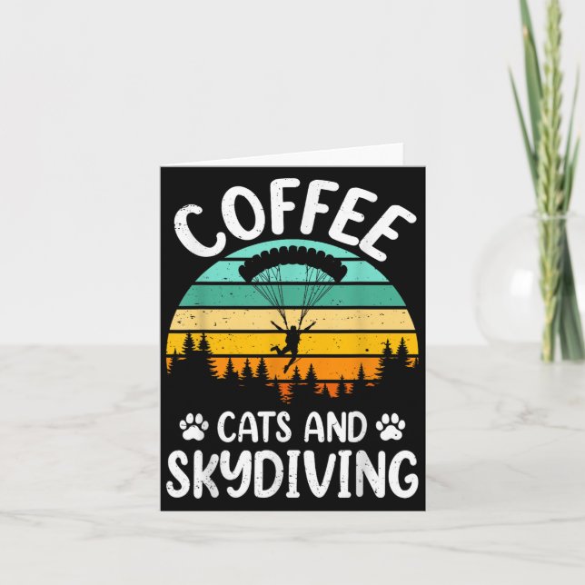 Kaffekatter Och Fallskärmshoppning Retro Män Kvinn Kort (Framsida)