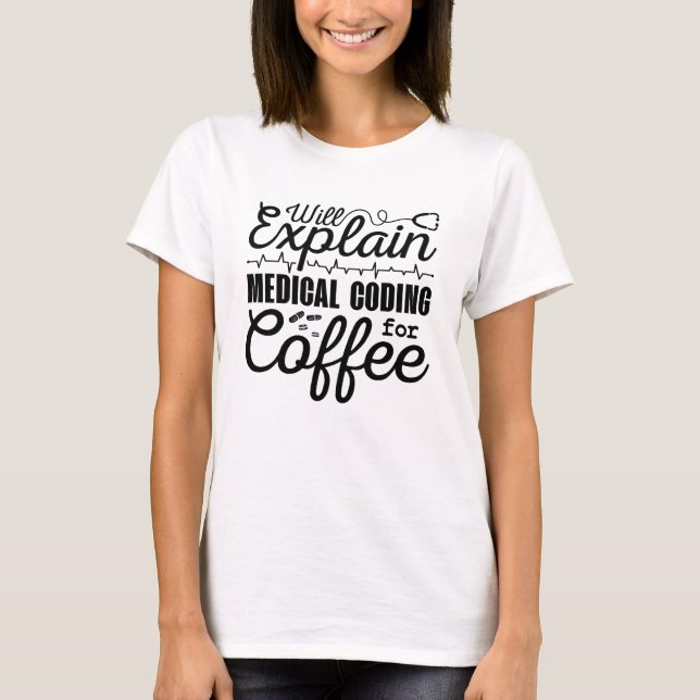 Kaffekod för medicinsk kodning t shirt (Framsida)