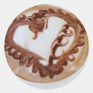 Kaffekonst av Curly Hjärtlatte Runt Klistermärke